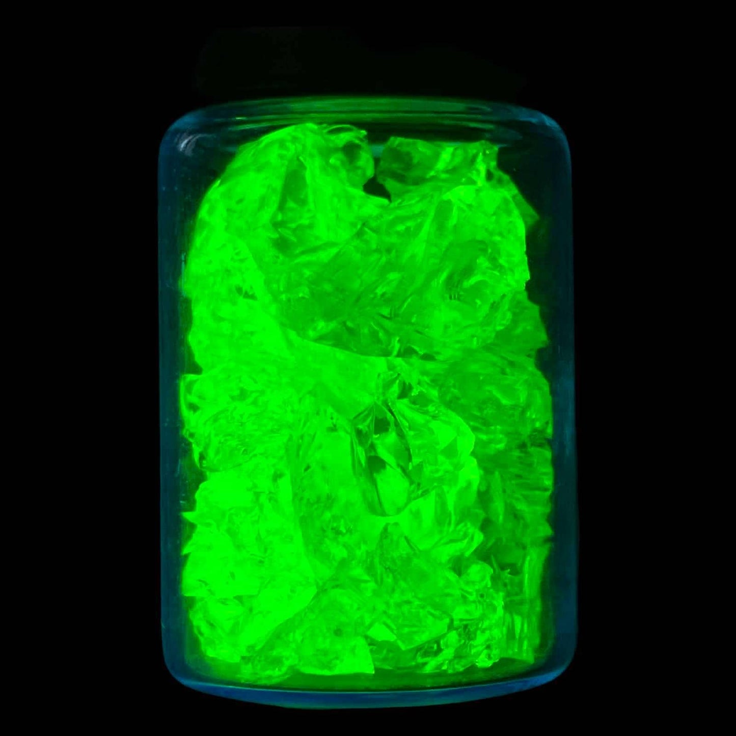 Bottle of Crushed Uranium Glass Shards – Glowing Vaseline Fragments – UV Reactive Vial Sample with Safe Radioactive Material for DIY Crafts