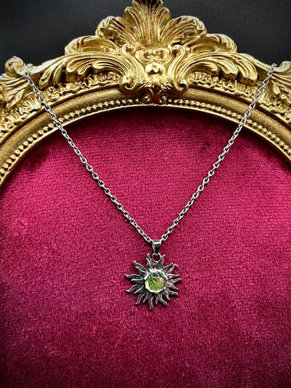 Sun Pendant from Uranium Glass | Mysterious Astrology Amulet | Glows Under UV Light | Yellow Vaseline Necklace | Dark Gothic Zodiac Jewelry