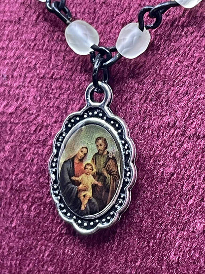 Holy Family Pendant | Uranium Glass | Saint Black Necklace With UG Beads