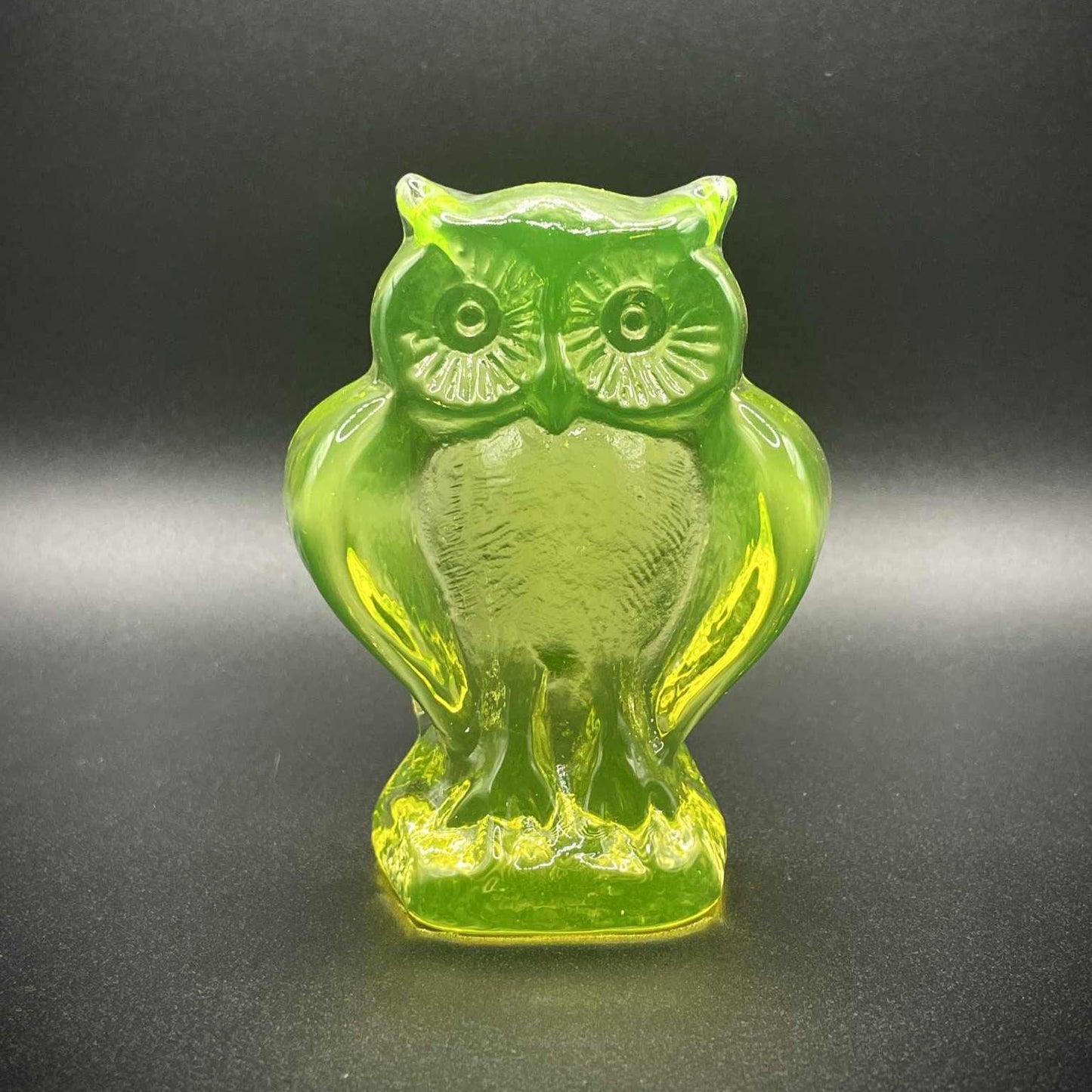 Nocturnal (Owl) Figurine From (Uranium Glass) | Yellow Vaseline Glass Statue | Forest Wildlife Night Bird Animal | It Glows Under UV Light