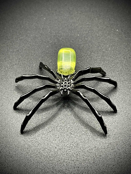 Uranium Glass (Spider) Figurine | Yellow Vaseline Glass Arachnid Statue | Eight-legged Wildlife Bug Animal | Glows Under UV Light
