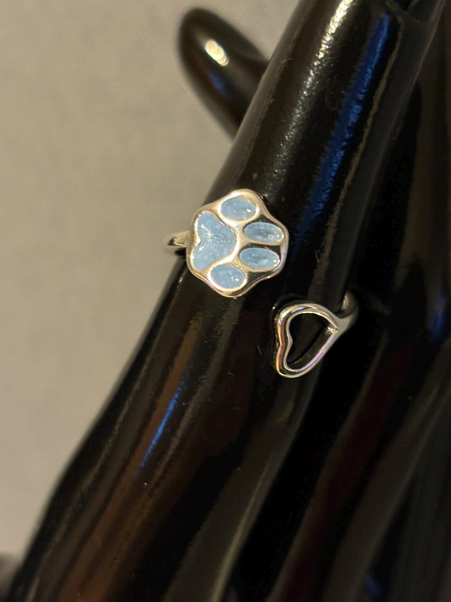 Glowing Turquoise Cat/Dog Paw Ring | Glows In The Dark | Metallic Frame With Little Heart | Adjustable Resizable Luminous Pet Lover Jewelry