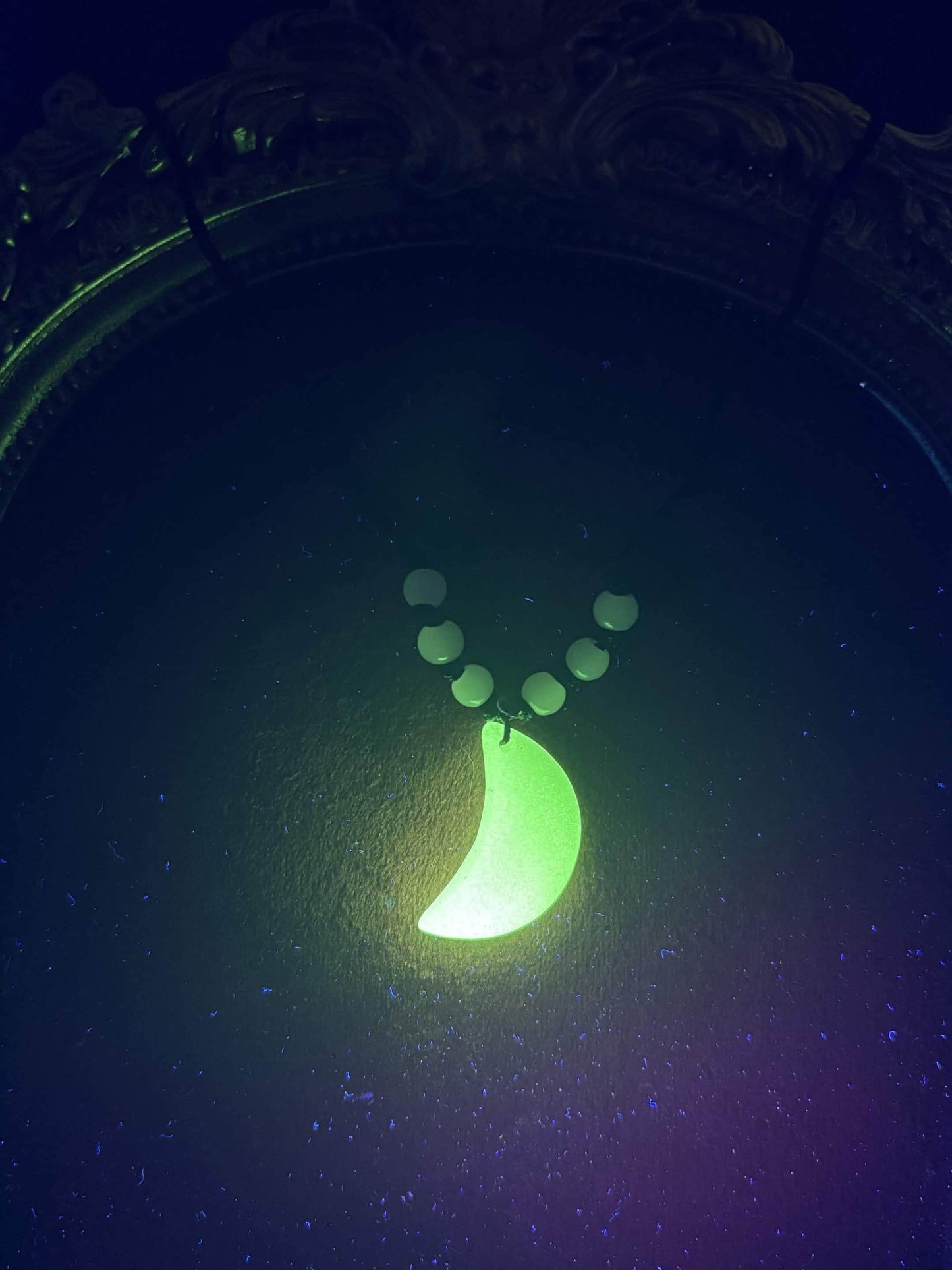 Glowing Moon Necklace | Green Fluorescent Night Pendant | Glows In The Dark | Beautiful Phosphorous Jewelry