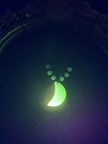 Glowing Moon Necklace | Green Fluorescent Night Pendant | Glows In The Dark | Beautiful Phosphorous Jewelry