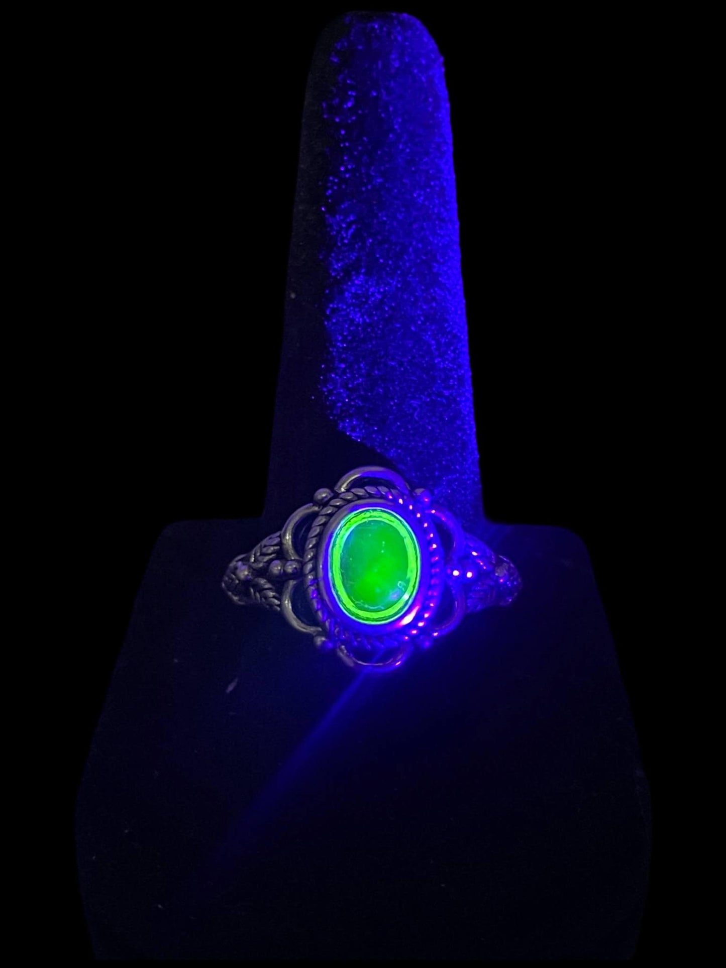 Vaseline Yellow Cabochon Ring Size 7,8 | Handmade Uranium Glass Oval Jewelry | Glows Under UV Light | Radioactive Art Deco Style
