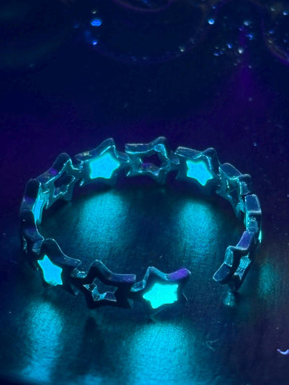 Glowing Turquoise "Star Ring" | It Glows In The Dark | Metallic Frame With Hollow Stellar Object | Adjustable Luminous Galaxy Jewelry