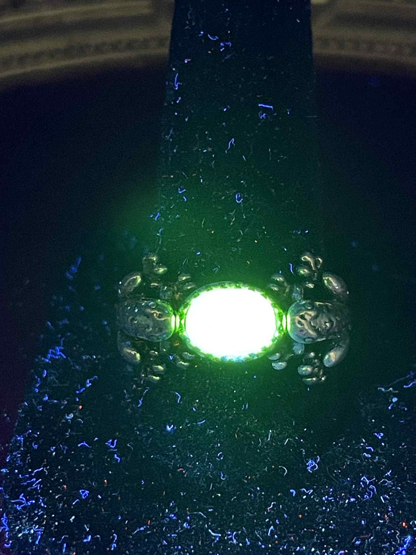 Uranium Glass (Frog) Ring Animal | Yellow Vaseline Glass With Metallic Silver Base | It Glows Under UV Light | Handcrafted Toad Jewelry