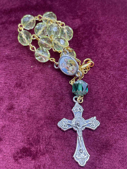 Glowing Small Uranium Glass Rosary (One-Decade) | Luminous Green Vaseline Beads | Pocket Prayer Ten-Beads | Handmade Spiritual Jewelry