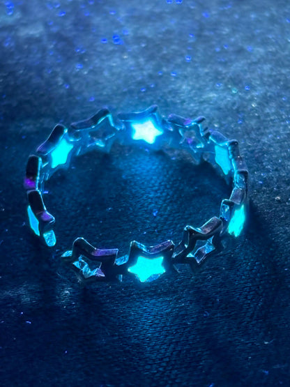 Glowing Turquoise "Star Ring" | It Glows In The Dark | Metallic Frame With Hollow Stellar Object | Adjustable Luminous Galaxy Jewelry