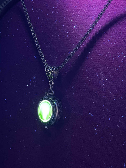 Uranium Glass (Locket) Pendant That Holds Pictures | Openable Yellow Vaseline Amulet | Glows Under UV Light | Gothic Jewelry Necklace