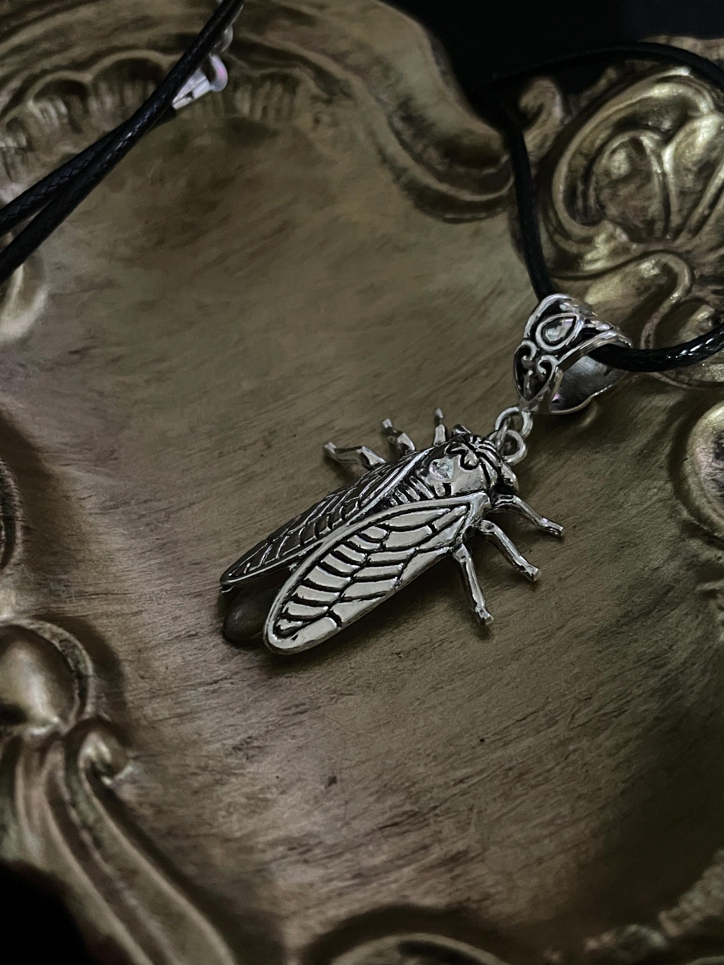 Uranium Glass Firefly Necklace | Fluorescent Yellow Vaseline Glass Pendant | Glows Under UV Light | Luminous Cicada Bug Jewelry