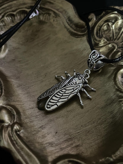 Uranium Glass Firefly Necklace | Fluorescent Yellow Vaseline Glass Pendant | Glows Under UV Light | Luminous Cicada Bug Jewelry