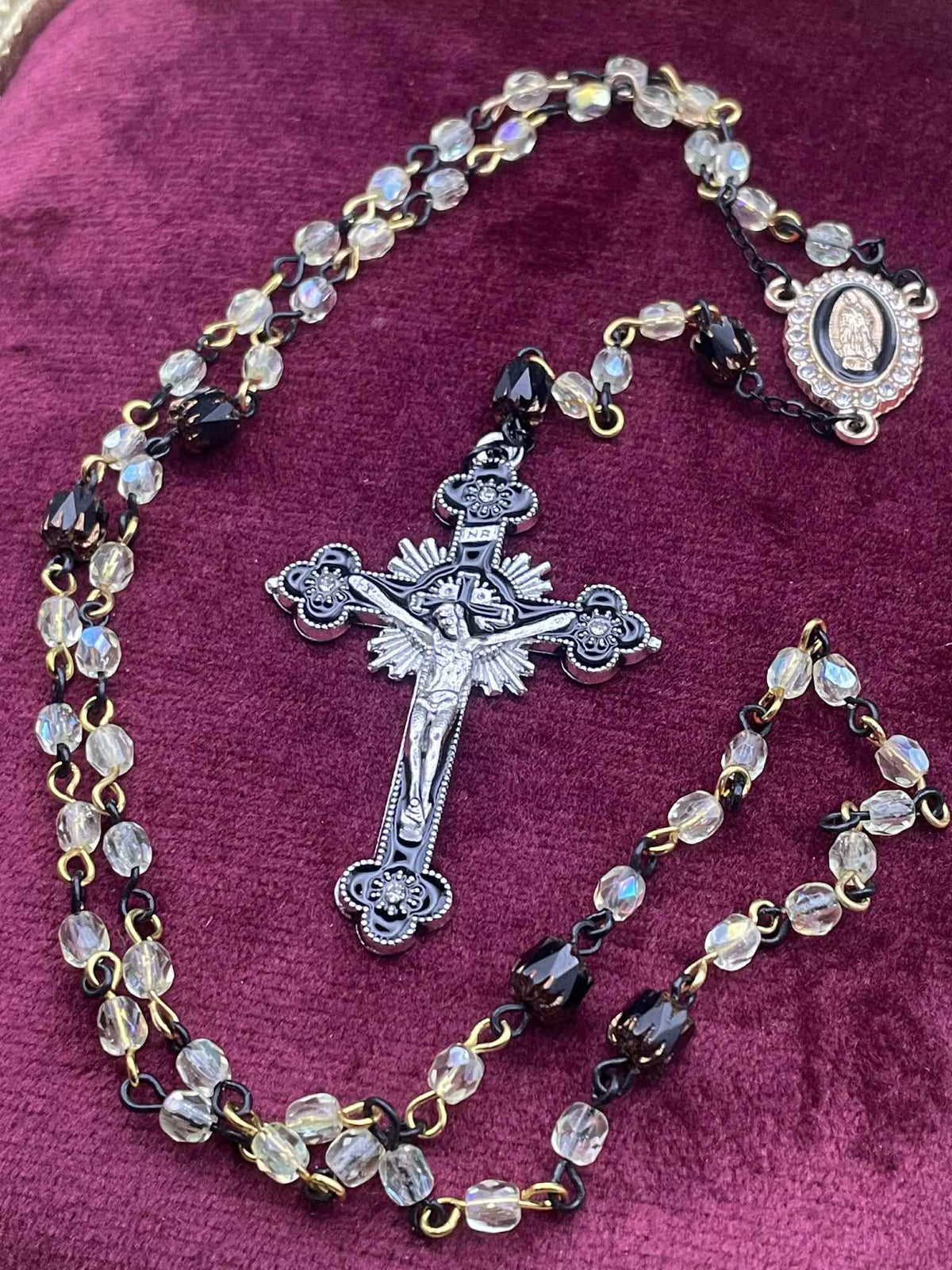 Uranium Glass Rosary | Catholic Crucifix | 59 Beads | UV Glowing