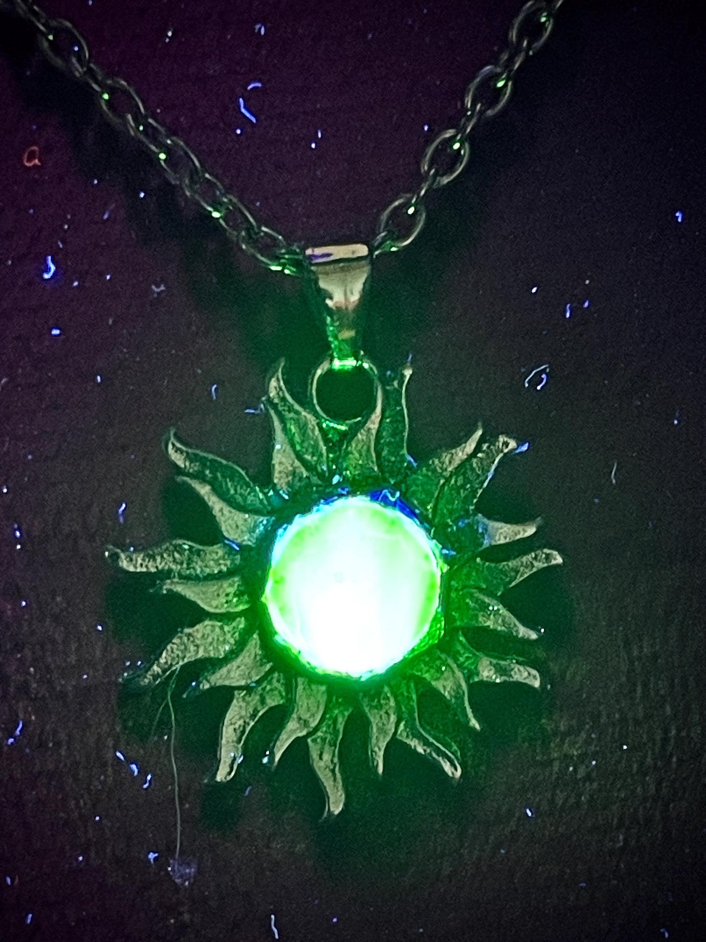 Sun Pendant from Uranium Glass | Mysterious Astrology Amulet | Glows Under UV Light | Yellow Vaseline Necklace | Dark Gothic Zodiac Jewelry