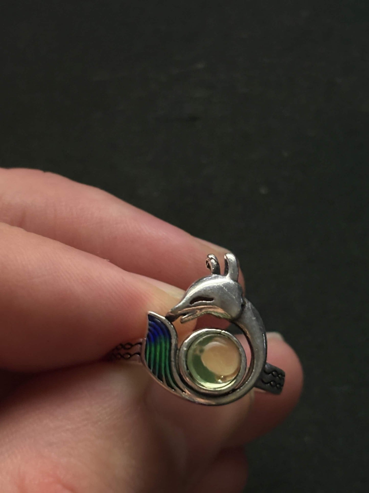 Uranium Glass (Fox) Ring | Resizable Yellow Vaseline Ring | It Glows Green Under UV Light | Metallic Glow-In-The-Dark Animal Jewelry