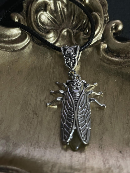 Uranium Glass Firefly Necklace | Fluorescent Yellow Vaseline Glass Pendant | Glows Under UV Light | Luminous Cicada Bug Jewelry