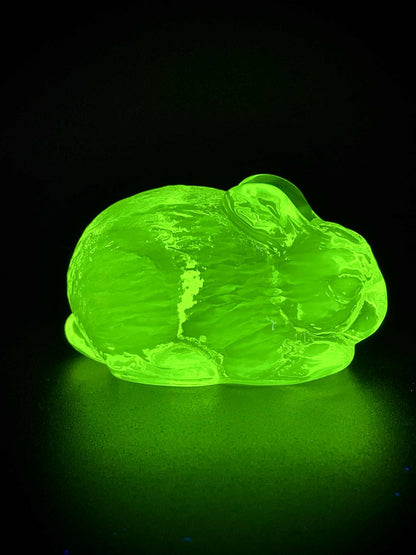 Uranium Glass (Rabbit ) Figurine | Glows Green Under UV Light | Cute Bunny Pet Made of Yellow Vaseline Glass | Leporidae Wild Mammal Statue