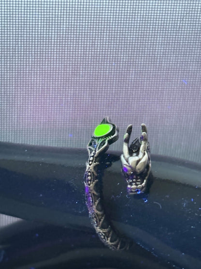 Uranium Glass (Dragon) Ring (Adjustable Size) | Yellow Vaseline Glass With Sterling Silver 925 Frame | Glows Under UV Light