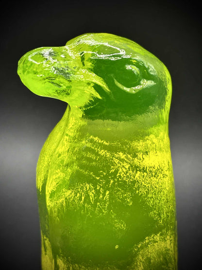 Uranium Glass (Penguin) Figurine | Glows Green Under UV Light | Vaseline Antarctic Statue of Animal | Spheniscidae Aquatic Flightless Bird