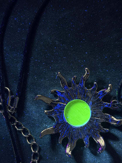 Sun Necklace from Uranium Glass | Glows Under UV Light | Yellow Vaseline Amulet | Sun-Light Zodiac Jewelry