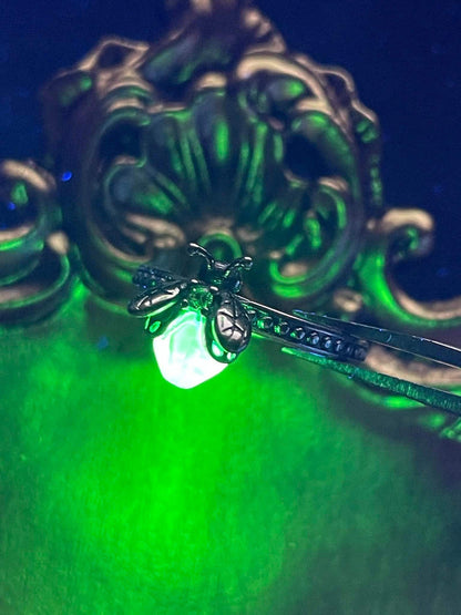 Uranium Glass (Firefly) Ring | Yellow Vaseline Bug Jewelry | It Glows Neon Green Under UV Light | Metallic Glow-In-The-Dark Luminous Insect