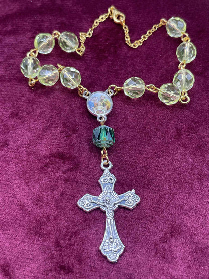Glowing Small Uranium Glass Rosary (One-Decade) | Luminous Green Vaseline Beads | Pocket Prayer Ten-Beads | Handmade Spiritual Jewelry