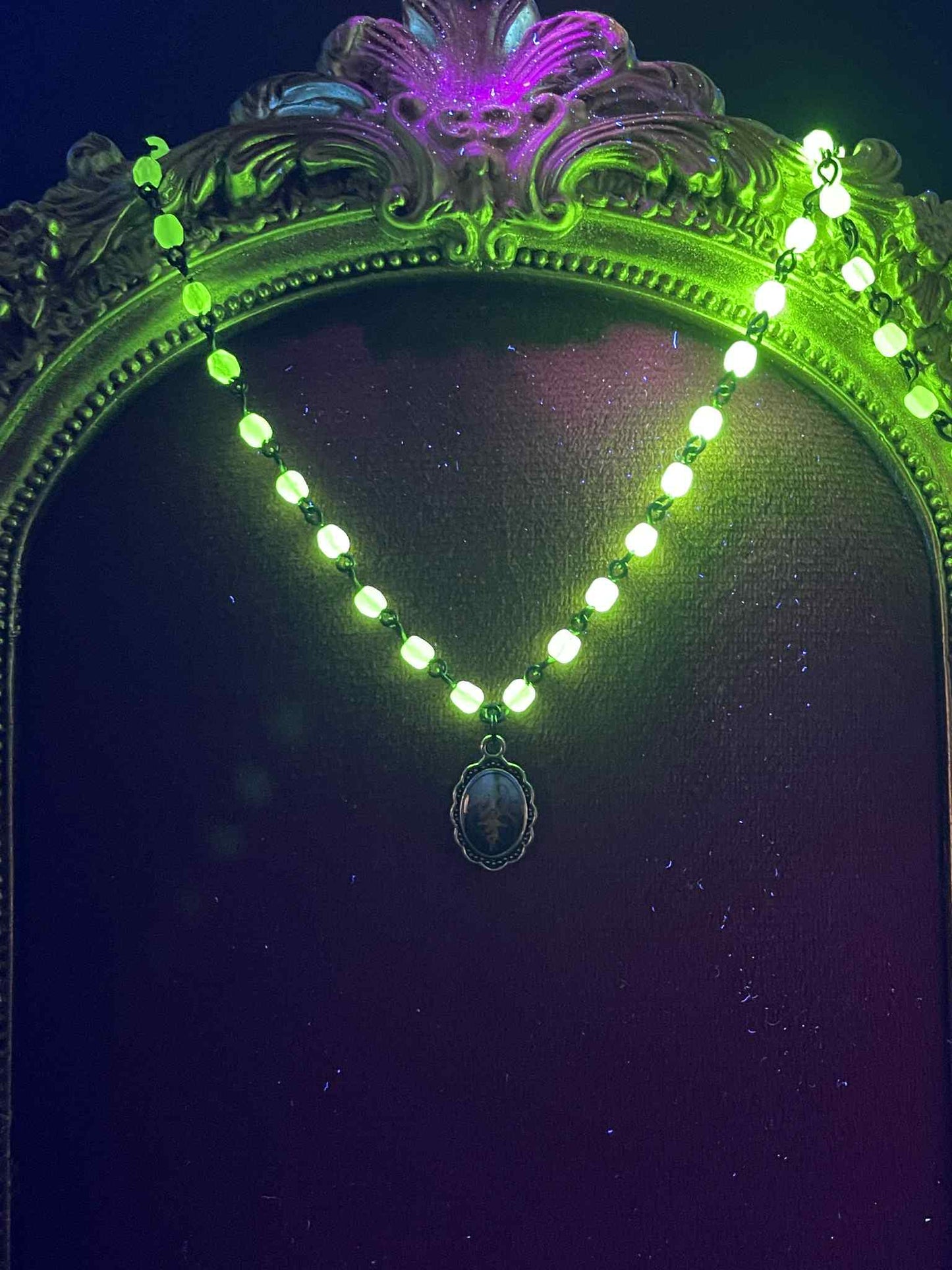 Holy Family Pendant | Uranium Glass | Saint Black Necklace With UG Beads