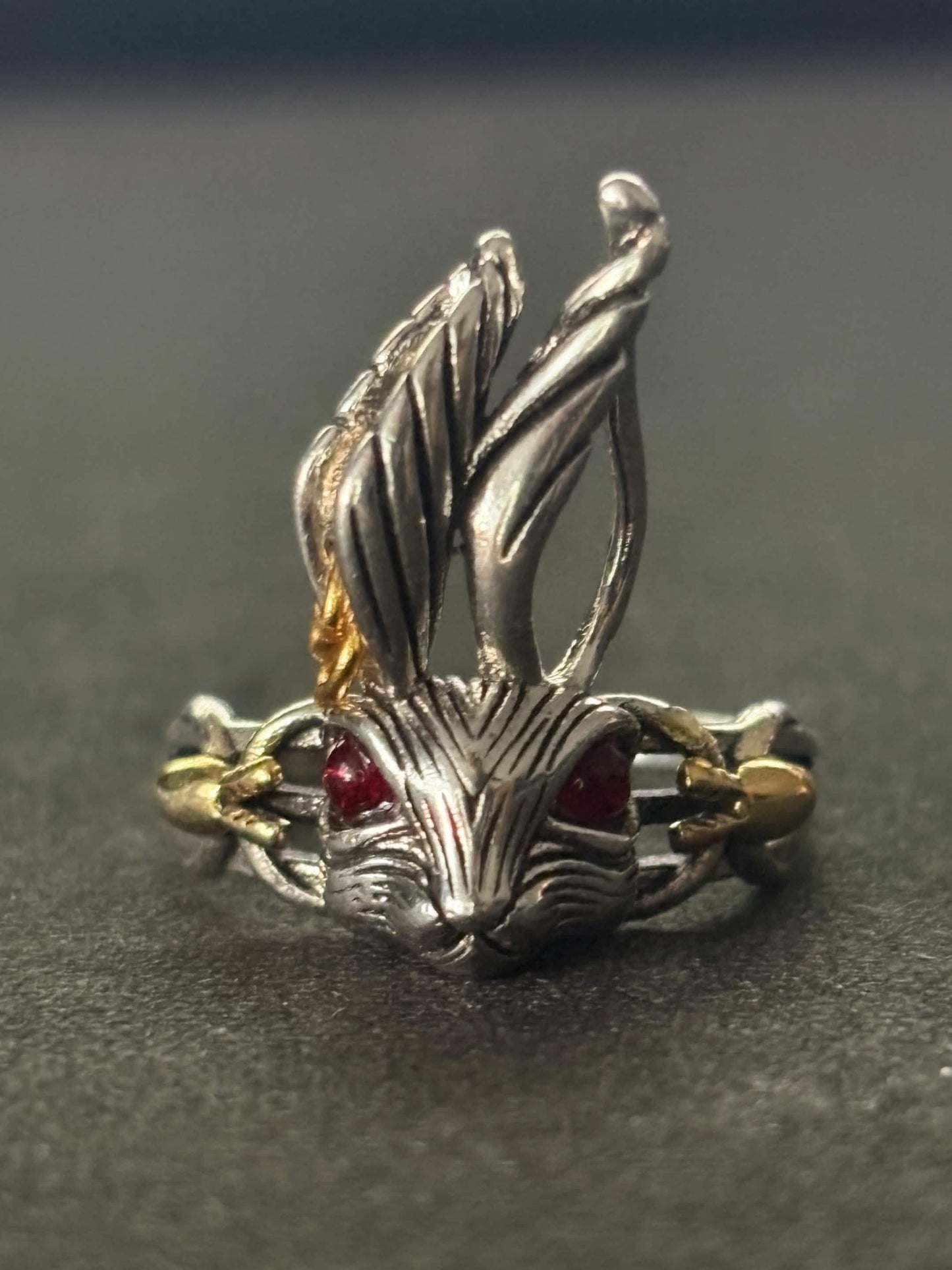 Silver (Bunny) Ring With Red Eyes | Silver 925 Frame | Adjustable Size