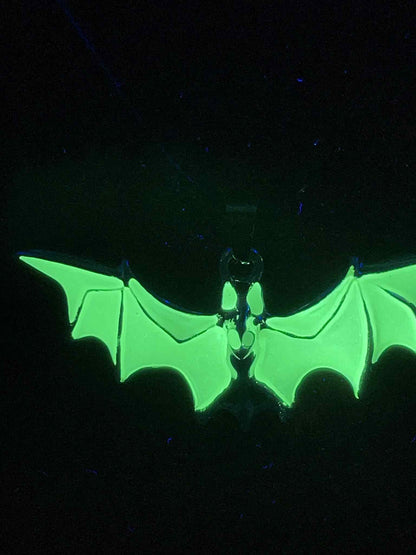 Glowing Bat Necklace | Fluorescent Batman Pendant | Glows In The Dark | Green Phosphorescent Halloween Luminous Jewelry