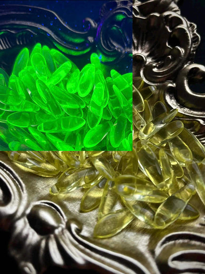 Uranium Glass (Dagger Beads 5x16 mm) Yellow Czech | UV Glowing Reactive Vaseline Glass | 10 pcs for Jewelry Making, DIY Crafts & Supplies