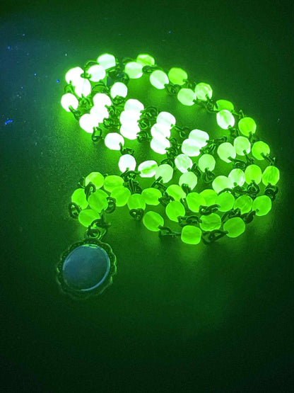 Holy Family Pendant | Uranium Glass | Saint Black Necklace With UG Beads
