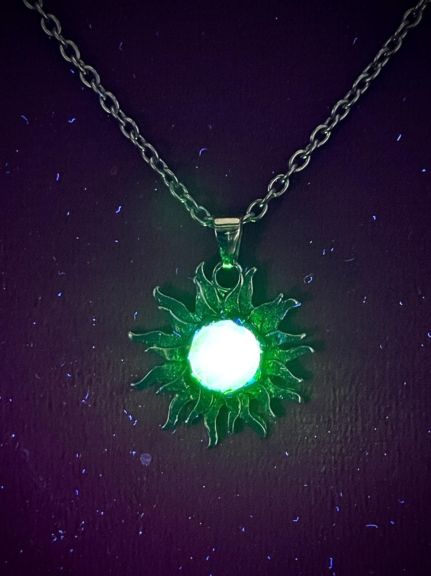 Sun Pendant from Uranium Glass | Mysterious Astrology Amulet | Glows Under UV Light | Yellow Vaseline Necklace | Dark Gothic Zodiac Jewelry