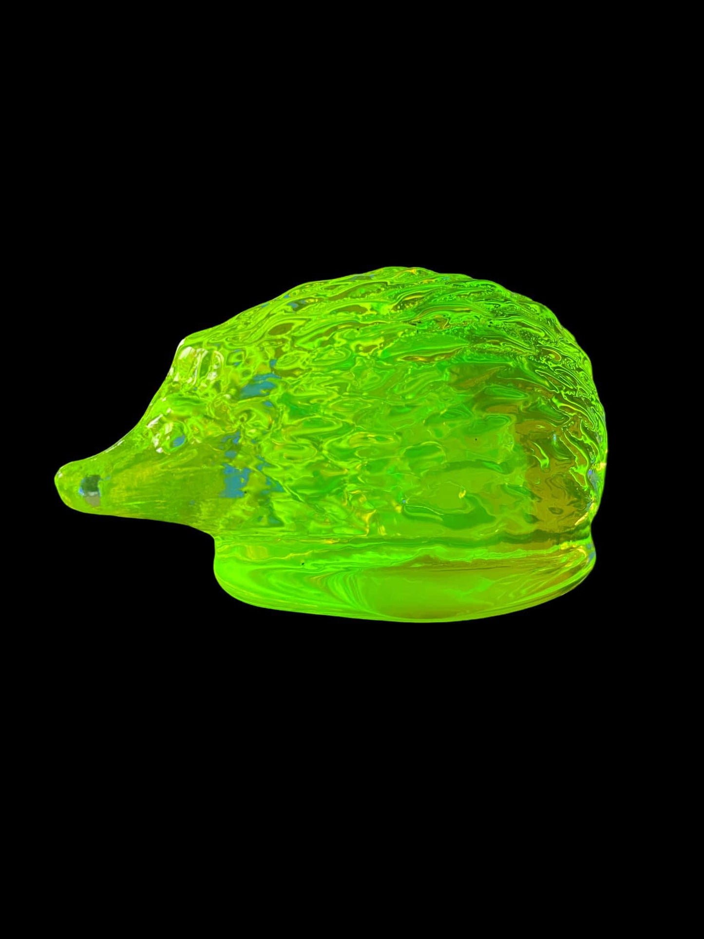 1930s Uranium Glass Hedgehog Figurine - Yellow Vaseline UV Light Glass Animal Statue - Glowing Fluorescent Depressive Glass Art