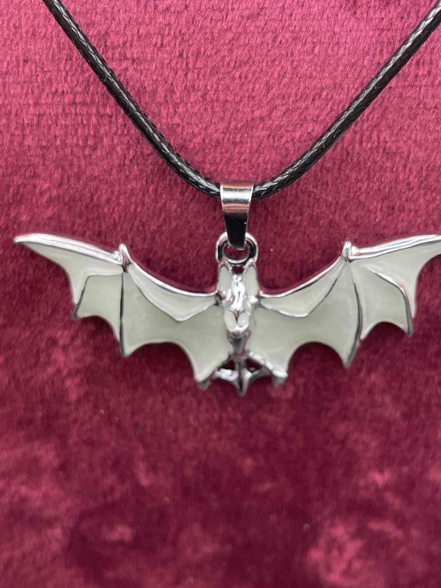Glowing Bat Necklace | Fluorescent Batman Pendant | Glows In The Dark | Green Phosphorescent Halloween Luminous Jewelry