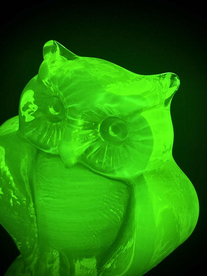 Nocturnal (Owl) Figurine From (Uranium Glass) | Yellow Vaseline Glass Statue | Forest Wildlife Night Bird Animal | It Glows Under UV Light
