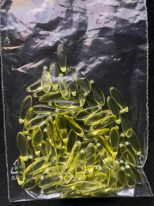 Uranium Glass (Dagger Beads 5x16 mm) Yellow Czech | UV Glowing Reactive Vaseline Glass | 10 pcs for Jewelry Making, DIY Crafts & Supplies
