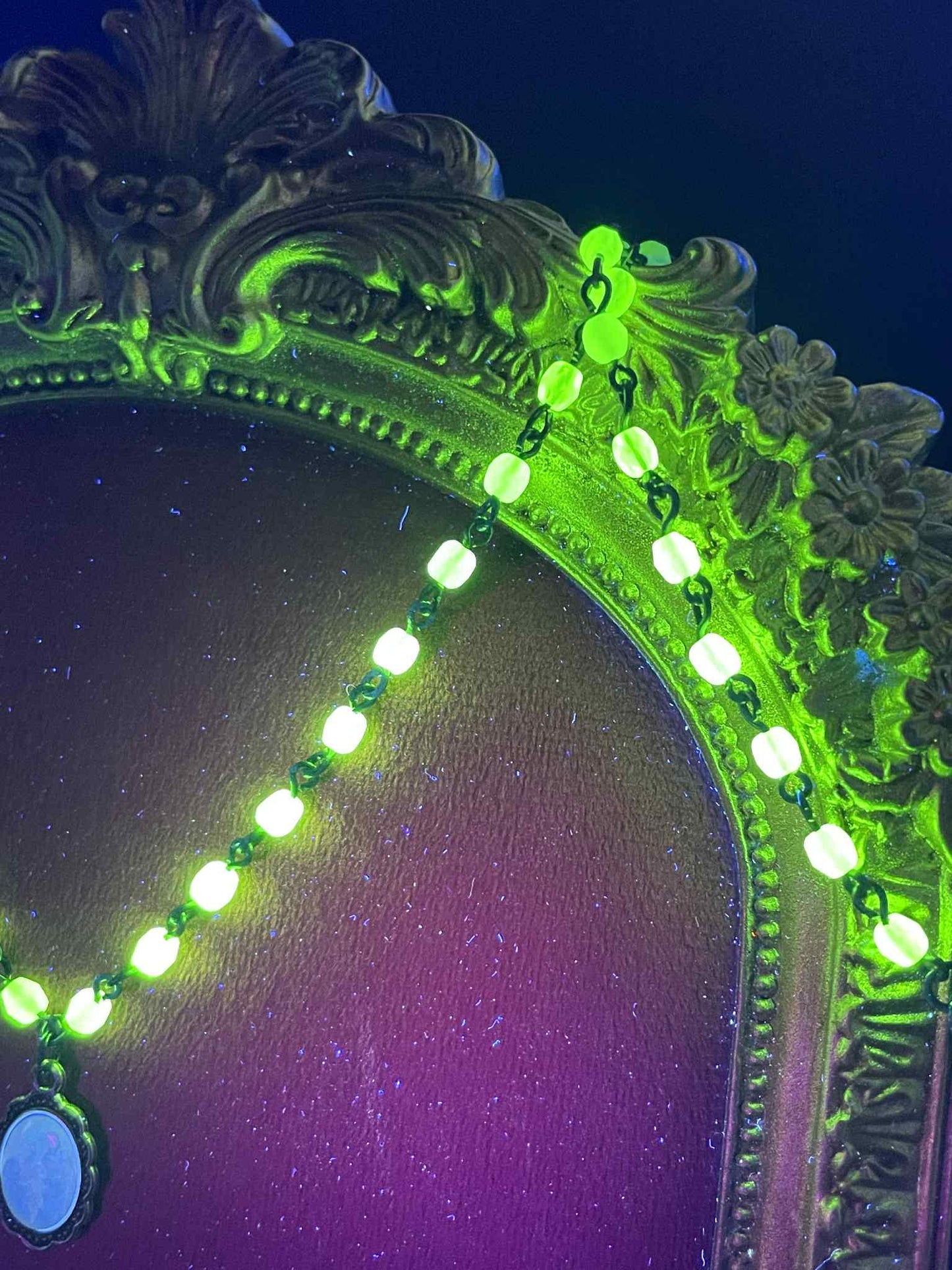 Holy Family Pendant | Uranium Glass | Saint Black Necklace With UG Beads