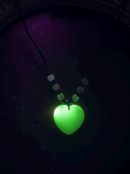 Glowing Heart Necklace | Green Fluorescent Love Pendant | Glows In The Dark | Beautiful Phosphorous Jewelry