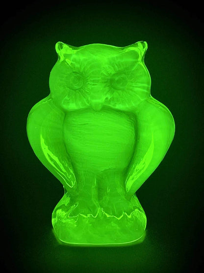 Nocturnal (Owl) Figurine From (Uranium Glass) | Yellow Vaseline Glass Statue | Forest Wildlife Night Bird Animal | It Glows Under UV Light