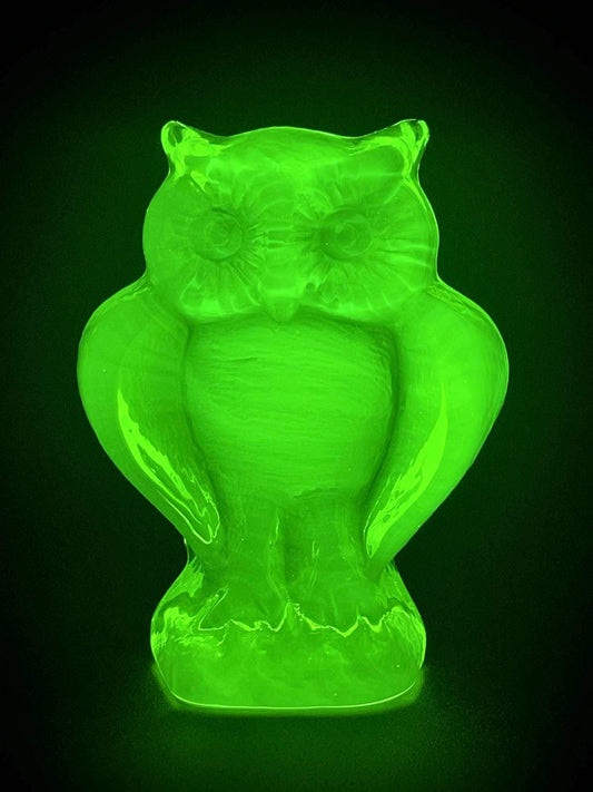 Nocturnal (Owl) Figurine From (Uranium Glass) | Yellow Vaseline Glass Statue | Forest Wildlife Night Bird Animal | It Glows Under UV Light