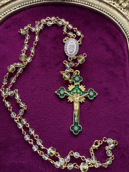 Uranium Glass Rosary | Catholic Crucifix | 59 Beads | UV Glowing