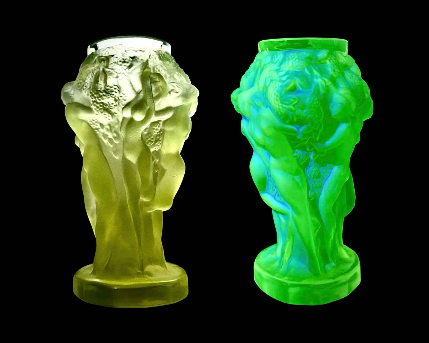 Small Grape Harvest Vase in Uranium Glass | 1930s  Art Deco by Pazourek