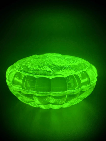 Holy (Dove) Jewelry Box | Uranium Glass | Bird Ornament Trinket | Glows Under UV Light