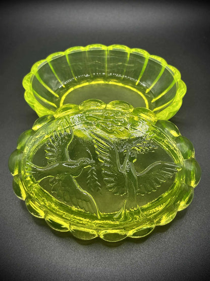 Holy (Dove) Jewelry Box | Uranium Glass | Bird Ornament Trinket | Glows Under UV Light