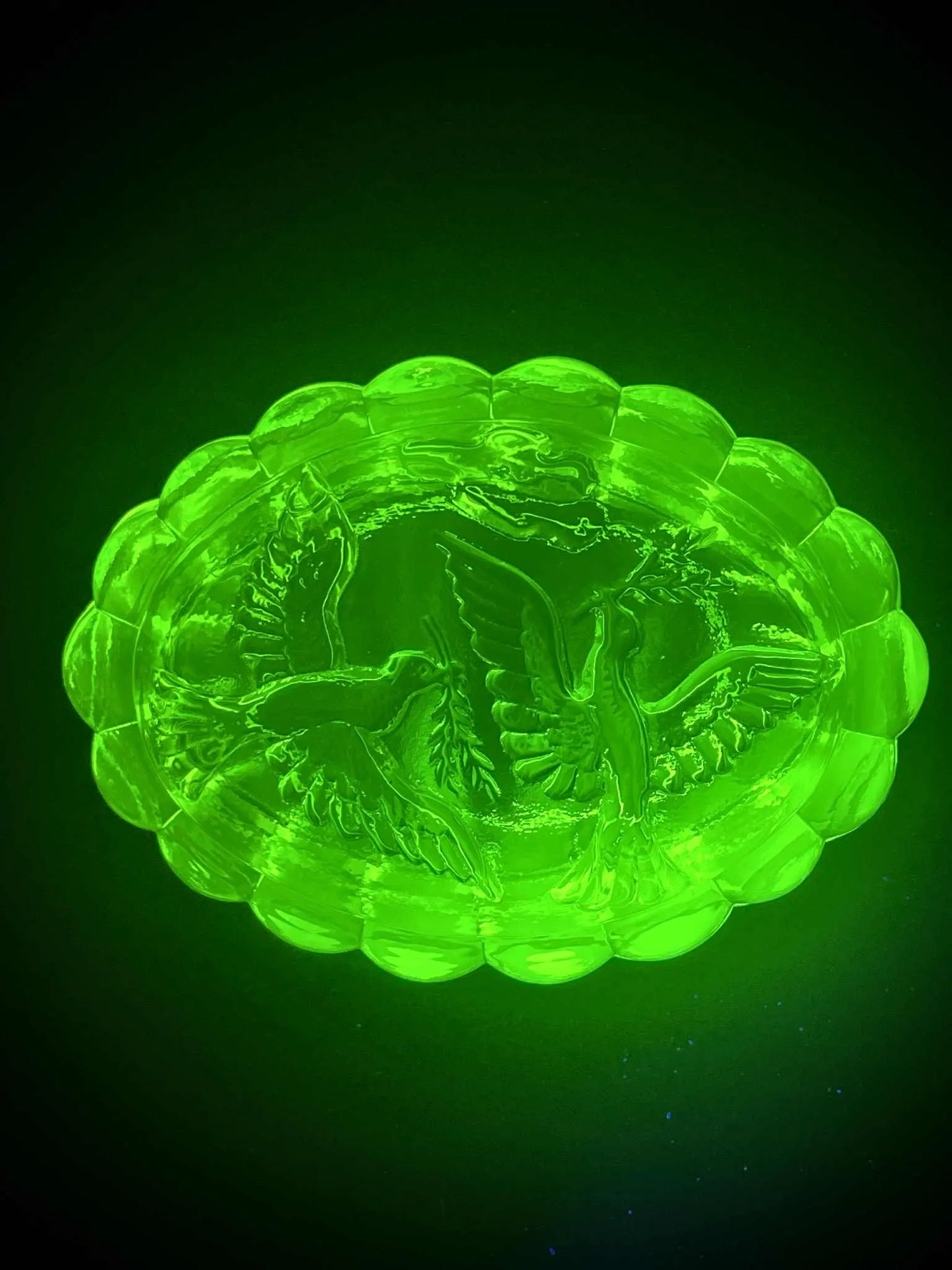 Holy (Dove) Jewelry Box | Uranium Glass | Bird Ornament Trinket | Glows Under UV Light