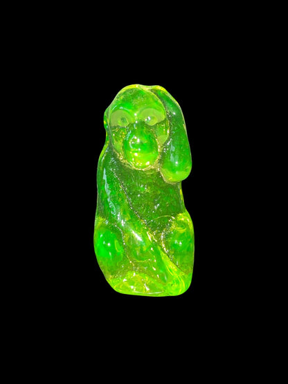 Glowing Monkey Figurine | Uranium Glass | Vaseline Chimpanzee Statue