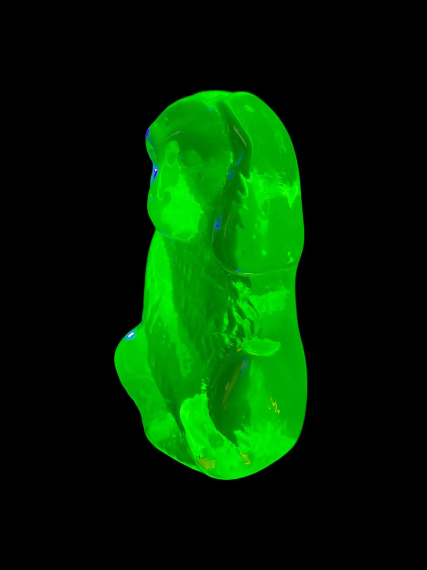 Glowing Monkey Figurine | Uranium Glass | Vaseline Chimpanzee Statue