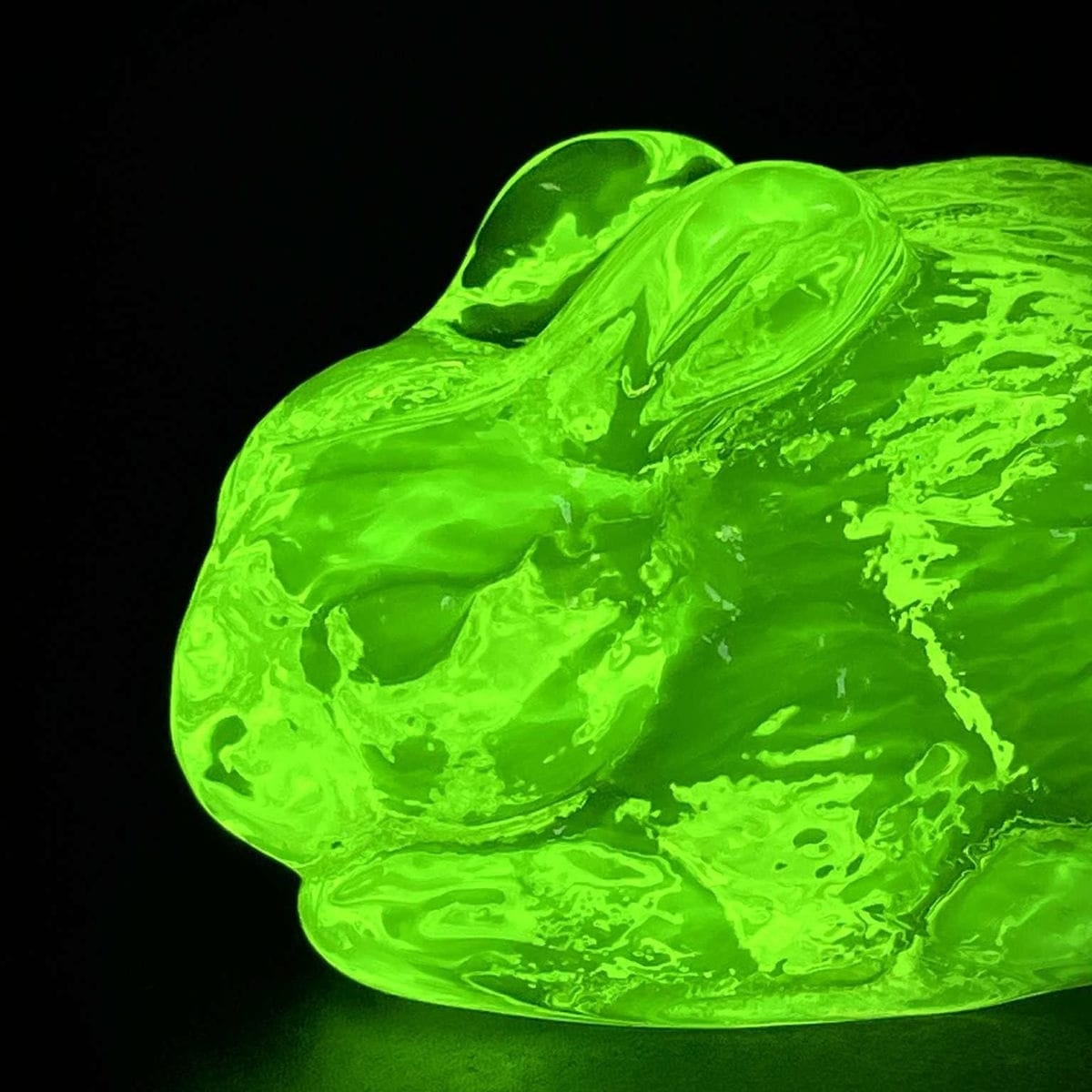 glowing uranium glass rabbit figurine